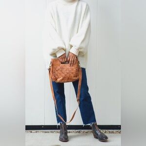 Bed Stu Keiki Woven Leather Versatile Crossbody Bag Tan Brown Leather